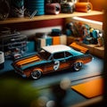 hobbyist model maker workshop, fan of American classic cars, car model, assembly, ai generative Royalty Free Stock Photo