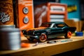 hobbyist model maker workshop, fan of American classic cars, car model, assembly, ai generative Royalty Free Stock Photo