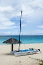 Hobie cat and beach umbrella, Anguilla, British West Indies, BWI, Caribbean Royalty Free Stock Photo