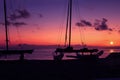 Hobie cat or catamaran on the beach at beautiful sunrise early morning Royalty Free Stock Photo