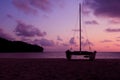 Hobie cat or catamaran on the beach at beautiful sunrise early morning Royalty Free Stock Photo