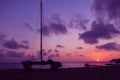 Hobie cat or catamaran on the beach at beautiful sunrise early morning Royalty Free Stock Photo