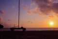 Hobie cat or catamaran on the beach at beautiful sunrise early morning Royalty Free Stock Photo