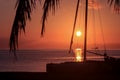 Hobie cat or catamaran on the beach at beautiful sunrise early morning Royalty Free Stock Photo