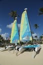 Hobie Cat catamaran ready for tourists at Playa Bayahibe Beach in La Romana