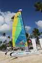 Hobie Cat catamaran ready for tourists at Playa Bayahibe Beach in La Romana