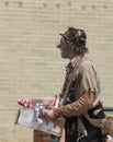 Hobo character clown in parade in small town America