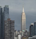 View of Empire State Building on the midtown west New York City skyline from Hoboken New Jersey waterfront park.