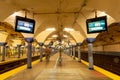 Hoboken, NJ / United States - March 3, 2020: Landscape interior view of the historic Hoboken Terminal PATH station. Part of the