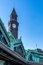 Vertical exterior view of the Beaux-Arts style Hoboken Terminal, built it in 1907 by architect