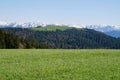 Hochberg plain near Pfaender, snowy mountains in the background. Vorarlberg, Austria. Royalty Free Stock Photo