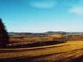 Hochsauerland autumn landscape with hills and a blue sky Royalty Free Stock Photo