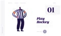 Hockey Arbiter Website Landing Page. Referee on Skates Stand on Ice Rink during Sport Championship