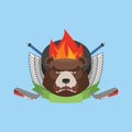 Hockey bear emblem. Vector illustration