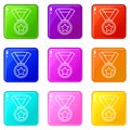 Hockey champion medal icons set 9 color collection