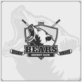 Hockey club emblem with head of bear. Print design for t-shirt.