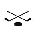 Hockey emblem is two crossed hockey sticks and puck
