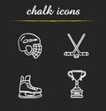 Hockey equipment chalk icons set