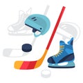 Hockey equipment icons set in flat design style