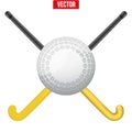 Hockey field ball and sticks. Vector.