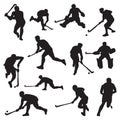 Hockey Field on Grass Athlete Silhouette Set