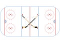 Hockey field. Playing field on the white background. Hockey stick and puck. Vector illustration