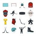 Hockey flat icons set