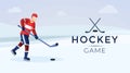 Hockey game flat color banner template. Active lifestyle, team wintersport illustration with logotype and inscription