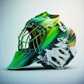 Hockey goalie helmet - white and green color. Generative AI Royalty Free Stock Photo