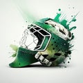 Hockey goalie helmet - white and green color. Generative AI Royalty Free Stock Photo