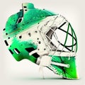 Hockey goalie helmet - white and green color. Generative AI Royalty Free Stock Photo