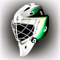 Hockey goalie helmet - white and green color. Generative AI Royalty Free Stock Photo