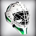 Hockey goalie helmet - white and green color. Generative AI Royalty Free Stock Photo