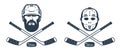 Hockey goalie mask logo with crossed sticks Royalty Free Stock Photo