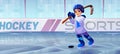 Hockey ice rink with boy player in skates Royalty Free Stock Photo
