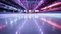 Hockey ice rink sport arena empty field - stadium with neon violent and pink lights Royalty Free Stock Photo