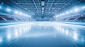 Hockey ice rink sport arena empty field - stadium with white and blue lights. Royalty Free Stock Photo