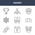 9 hockey icons pack. trendy hockey icons on white background. thin outline line icons such as shoulder pads, podium, tournament .