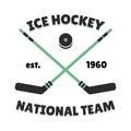 Hockey label vector template for sport team with puck symbol competition graphic