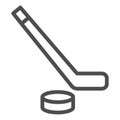 Hockey line icon. Hockey stick and washer symbol illustration isolated on white. Sport ice hockey stick And Puck outline