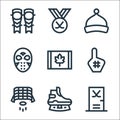 Hockey line icons. linear set. quality vector line set such as gym, ice skate, hockey goal, foam hand, canada, hockey mask, beanie