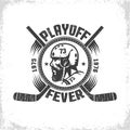 Hockey logo in vintage style with head of player Royalty Free Stock Photo