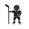 Hockey player black vector concept icon. Hockey player flat illustration, sign Royalty Free Stock Photo