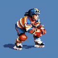 Pixel Art Of A Hockey Player In Blue Gear