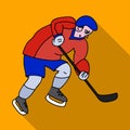 Hockey player in full gear with a stick playing hockey.Winter Olympic sport.Olympic sports single icon in flat style
