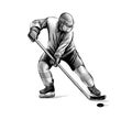 Hockey player. Hand drawn sketch. Winter sport