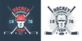 Hockey player head and crossed sticks - vintage logo Royalty Free Stock Photo