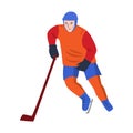 Hockey player in orange uniform quickly skates with a stick in his hands Royalty Free Stock Photo