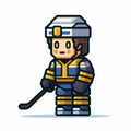 Charming Pixel Hockey Player Illustration In Dark Azure And Yellow