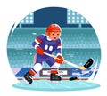 Hockey player running character stadium background flat design vector illustration